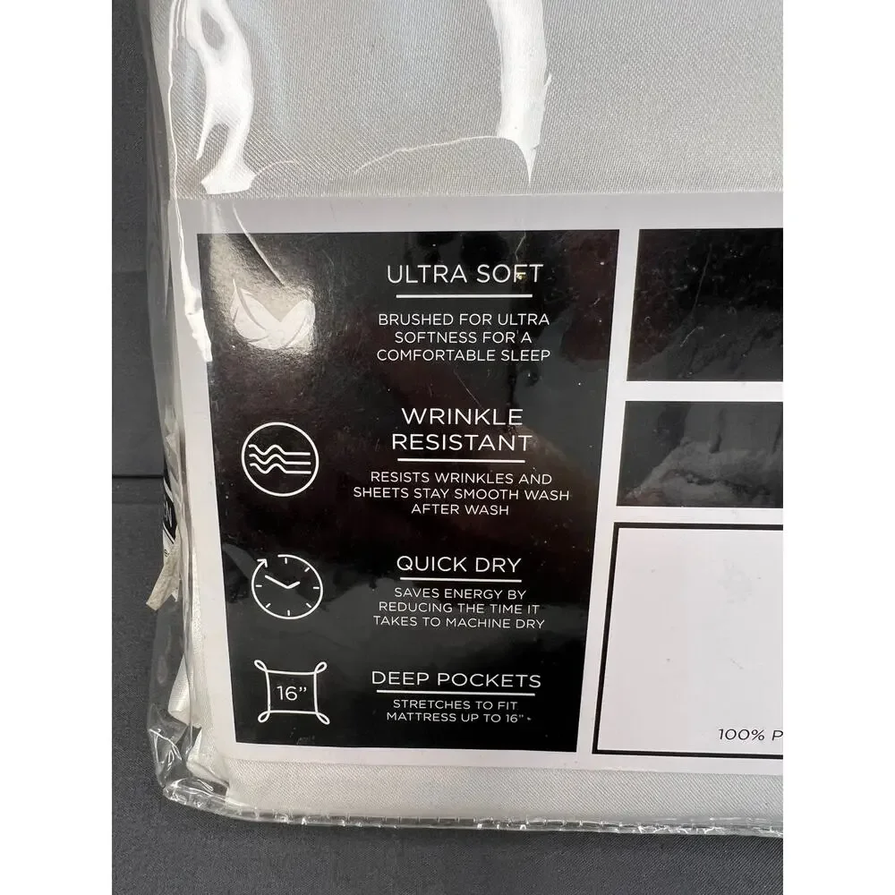 bebe 6 Pc White Satin Queen Size Sheet Set with 2 Bonus Pillowcases NIP